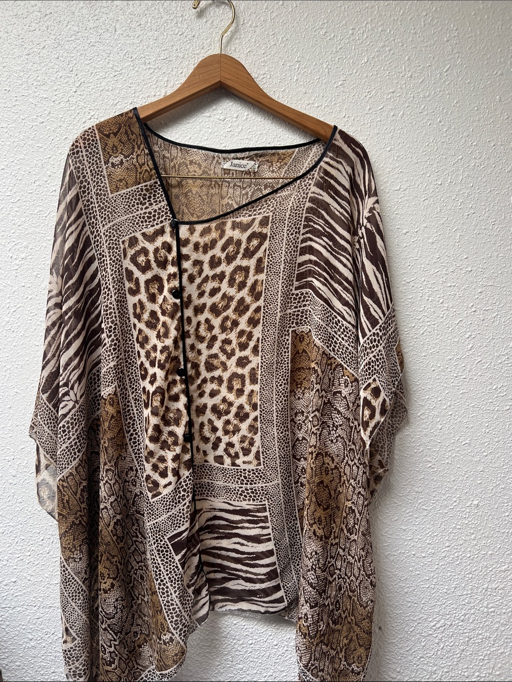 Janice Mixed Animal Print Tunic Top in Brown